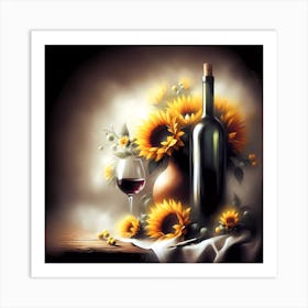 Sunflowers And Wine 1 Art Print