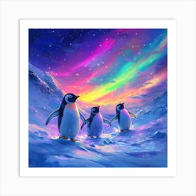 Penguins In The Snow 7 Art Print