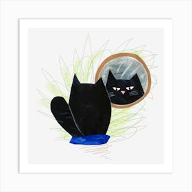 Black Cat In Mirror Art Print