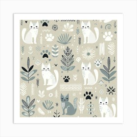 Scandinavian style,Pattern with cats 3 Art Print