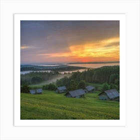 Sunrise Over A Village Art Print