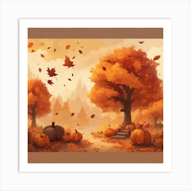 Autumn Leaves And Pumpkins Art Print