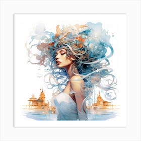 Girl With Blue Hair 1 Art Print