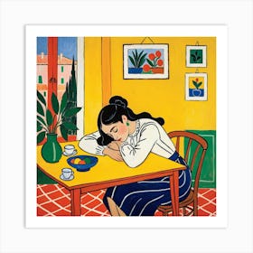 Woman Sleeping At The Table 10 Art Print