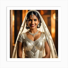 Indian Brides Wedding Gown Cubism Style Art Print