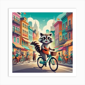 Raccoon On A Bicycle art 1 Art Print