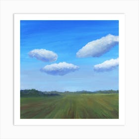 Summer Clouds - landscape square blue green sky nature Art Print