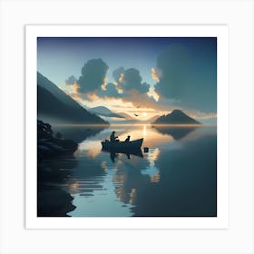 Sunset In A Boat Art Print