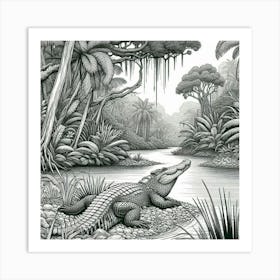 A crocodile in jungle mangrove 1 Art Print