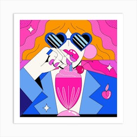 Milkshake Blue & Pink Square Art Print