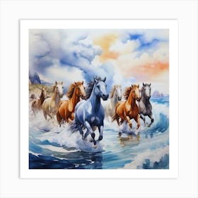 Many Horses On The Beach Art Print