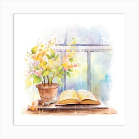 Watercolor Book And Flowers 2 Art Print