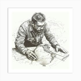 Man Looking At A Globe Art Print