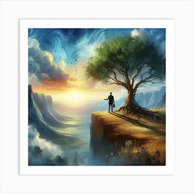 Dreaming Man On The Cliff Art Print