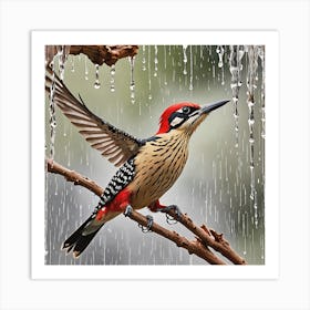 Woodpecker In The Rain 4 Art Print