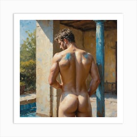 Nude Man By The Pool, male nude homoerotic gay Art Print