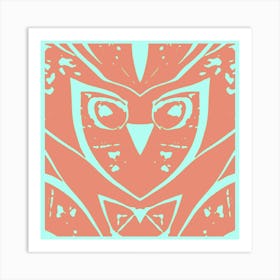 Abstract Owl Warm Orange And Duck Egg Blue Art Print