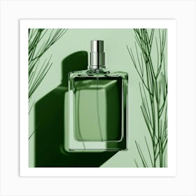 Perfume Bottle On Green Background Art Print