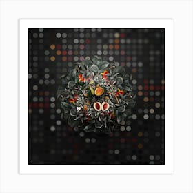 Vintage Peach Fruit Wreath on Dot Bokeh Pattern Art Print