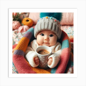 Cute Baby Holding A Cup Of Coffee Art Print