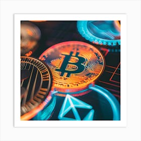 Bitcoins On A Black Background Poster