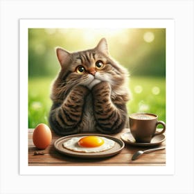 Cat With An Egg Art Print