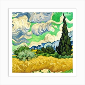 Cypresses In The Wheat Field Art Print