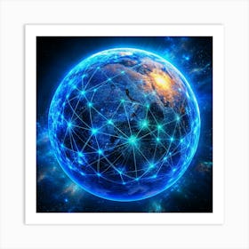 Blue Earth Globe With Network Connections Art Print