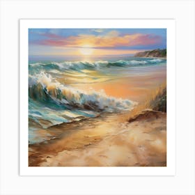 Seashore. Sand, waves, sunset and summer oil colors.. 1 Art Print