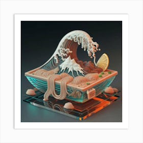 Great Kanagawa Acrylic Ramen Block 3d Render 1 Art Print