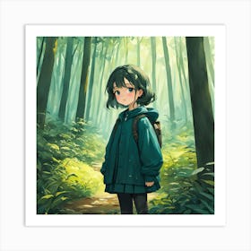 Anime Girl In The Forest 3 Art Print