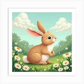 Rabbit In A Meadow Of Daisies 1 Art Print