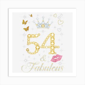 Vintage Happy 54 And Fabulous Crown Heart Lip 54th Birthday Art Print