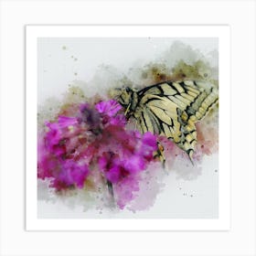 Butterfly On Purple Flower Art Print