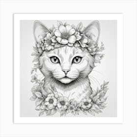 Cat In Flower Crown Art Print