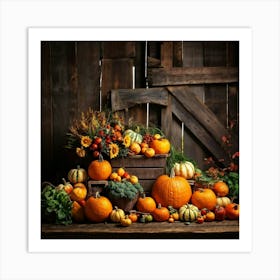 Abundant Autumn Harvest Fresh Seasonal Vegetables Cornucopia Overflowing Pumpkin Centerpiece Nat (1) Art Print