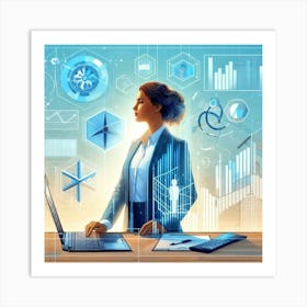 Businesswoman Working On Laptop Art Print