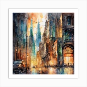 Cityscape Watercolor Painting Art Print