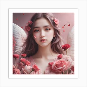 Angel With Roses Art Print