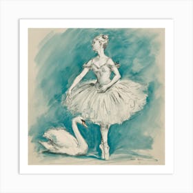 Swan And Ballerina 2 Art Print