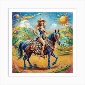 Cowgirl On Horseback Matisse-inspired 2 Art Print