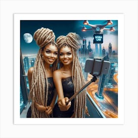 Two Women Taking Selfies Art Print