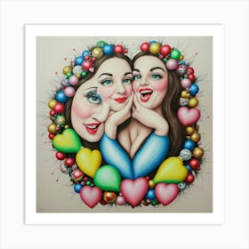 Three Girls With Balloons Art Print