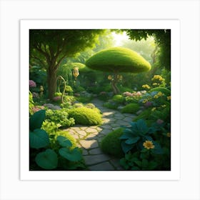 A Lush 3d Green Garden Captured In Pixar Art Print