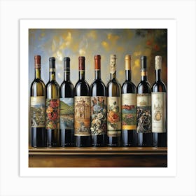 Row Of Wine Bottles Art Art Print