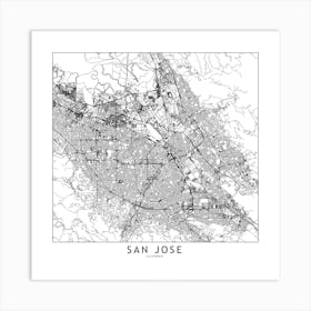 San Jose White Map Square Art Print