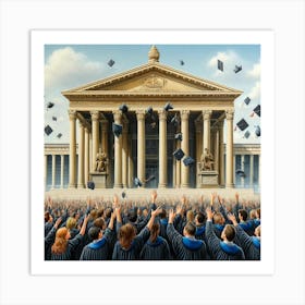 Graduation Celebration Wall Print Art A Joyful Depiction Of Students Celebrating Their Achievements, Perfect For Inspiring Success And Academic Pride In Any University Setting Art Print