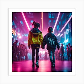 Neon Kids At Night Art Print