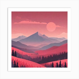 Misty mountains background in red tone 57 Art Print