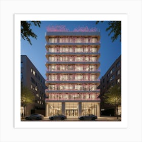 Pink Building At Night 1 Art Print